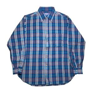 Vintage 60s‎ 70s Pendleton button down long sleeve plaid virgin wool shirt